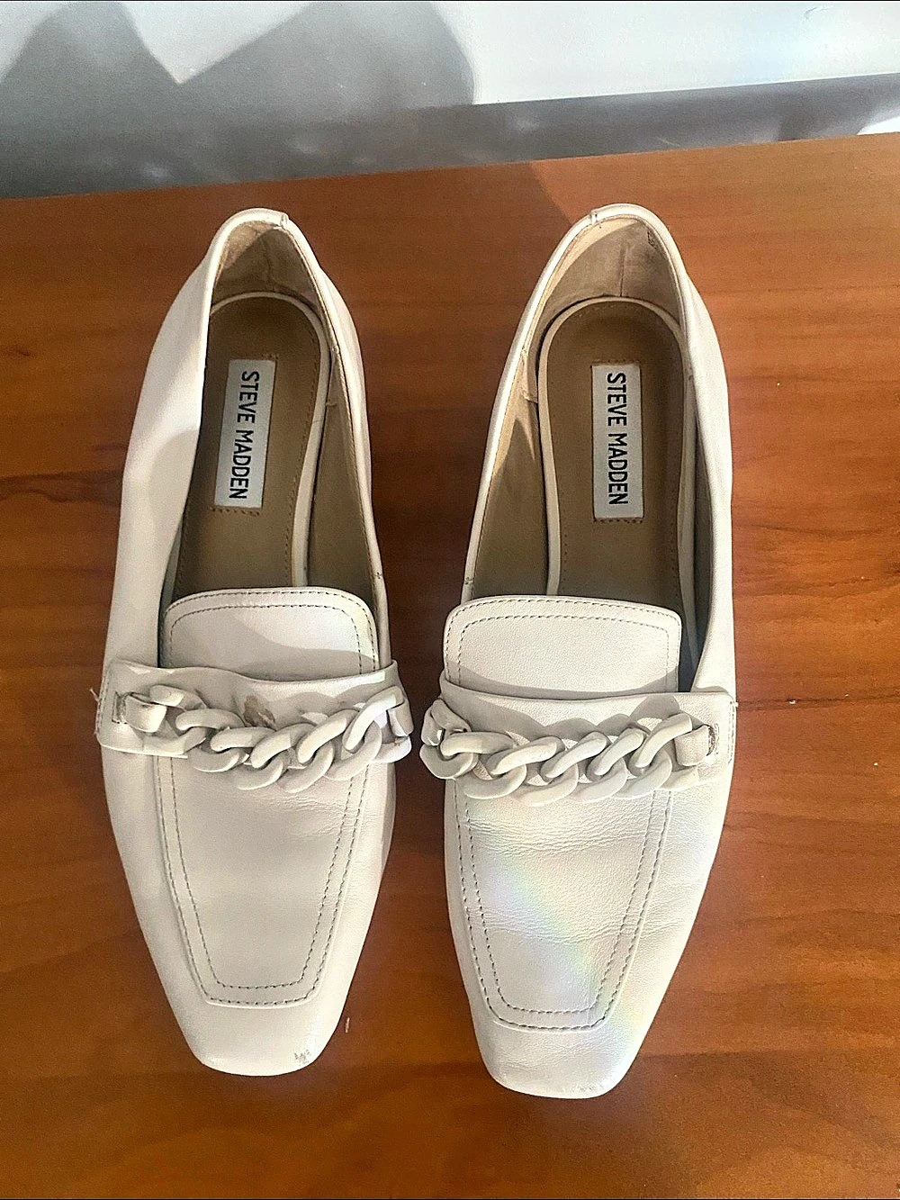 Steve Madden Chain Detail Loafers in White